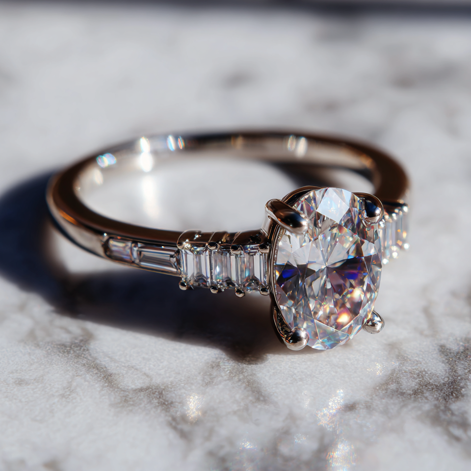 Horizon Line 3ct East-West Set Oval Lab Grown Diamond Ring